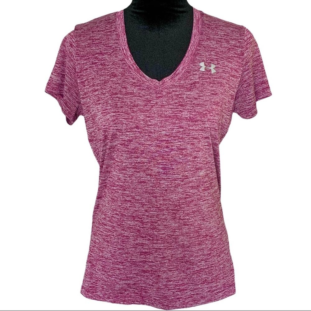 UNDER ARMOUR Red Heatgear Short Sleeved V-neck Workout Tee Small